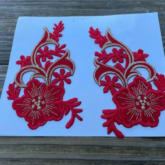 Embroidery Patches Iron On Red Applique Patches Clothes Jacket Jeans set of 2 - Picture 4 of 9